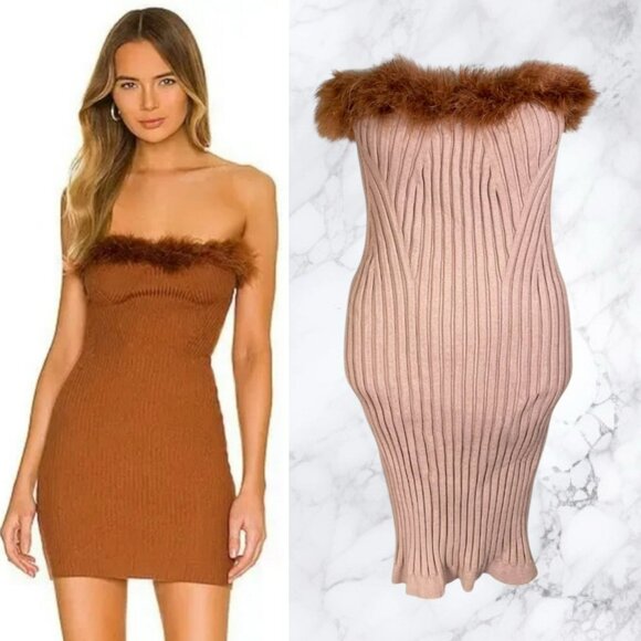 REVOLVE Dresses & Skirts - Lovers and Friends Hadley Faux Feather Trim Mini Dress in Cream